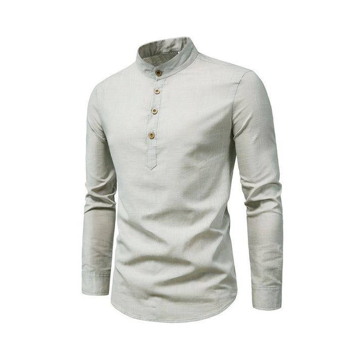 Herrens modeshirt med lång ärm, ståkrage och elegant knaplång Eva Jonsson-Eva Jonsson