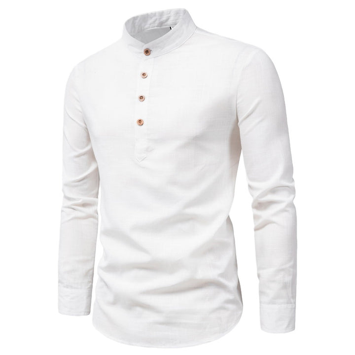 Herrens modeshirt med lång ärm, ståkrage och elegant knaplång Eva Jonsson-Eva Jonsson