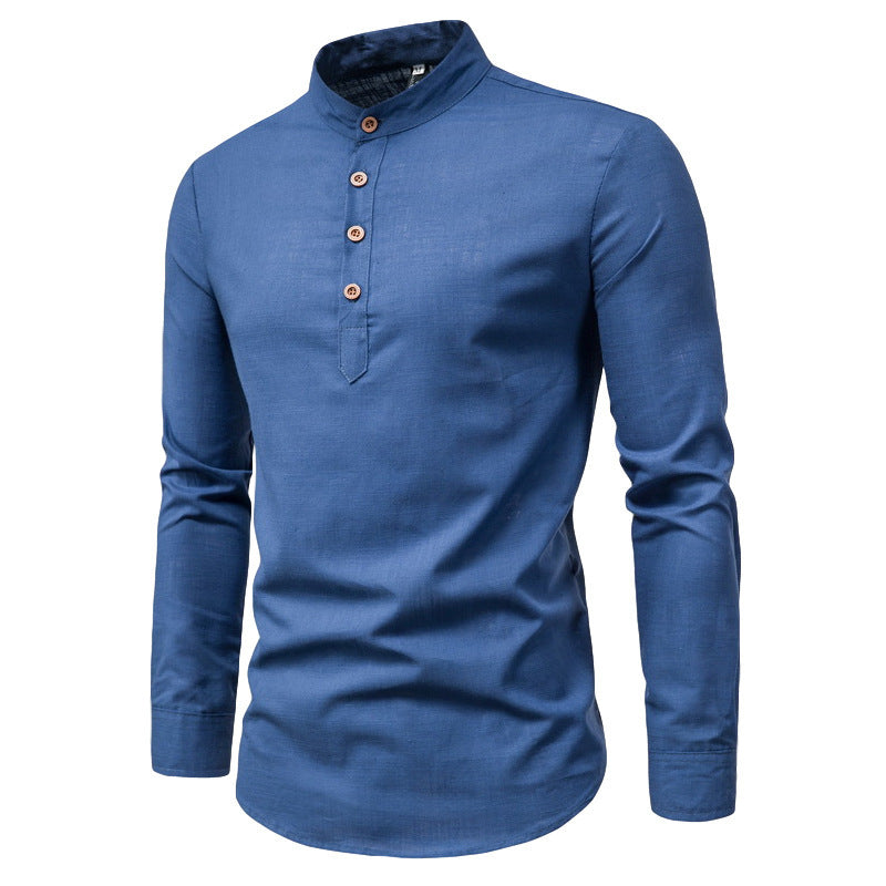 Herrens modeshirt med lång ärm, ståkrage och elegant knaplång Eva Jonsson-Eva Jonsson