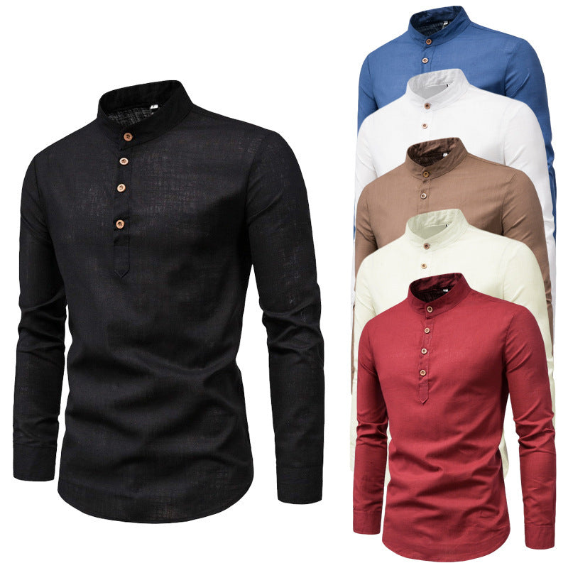 Herrens modeshirt med lång ärm, ståkrage och elegant knaplång Eva Jonsson-Eva Jonsson