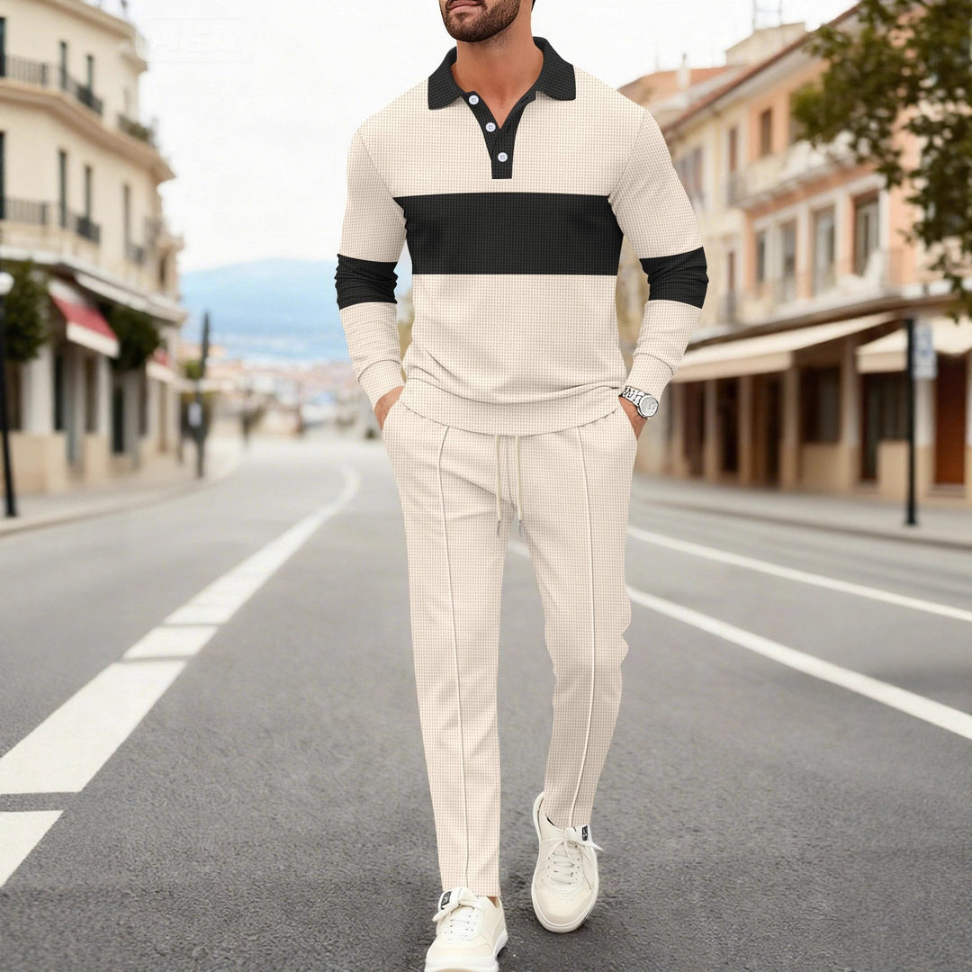 Herrens modiga långärmad polo med strukturerad design och bekväma joggingbyxor Mirla-Eva Jonsson