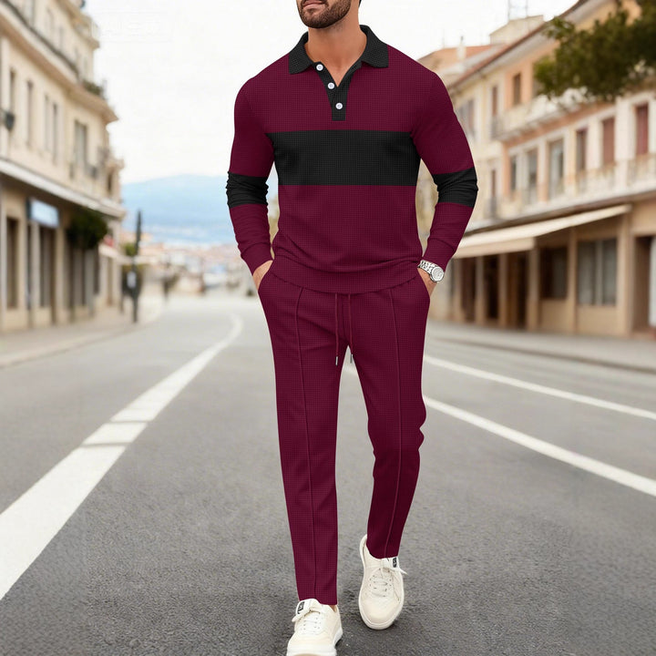 Herrens modiga långärmad polo med strukturerad design och bekväma joggingbyxor Mirla-Eva Jonsson