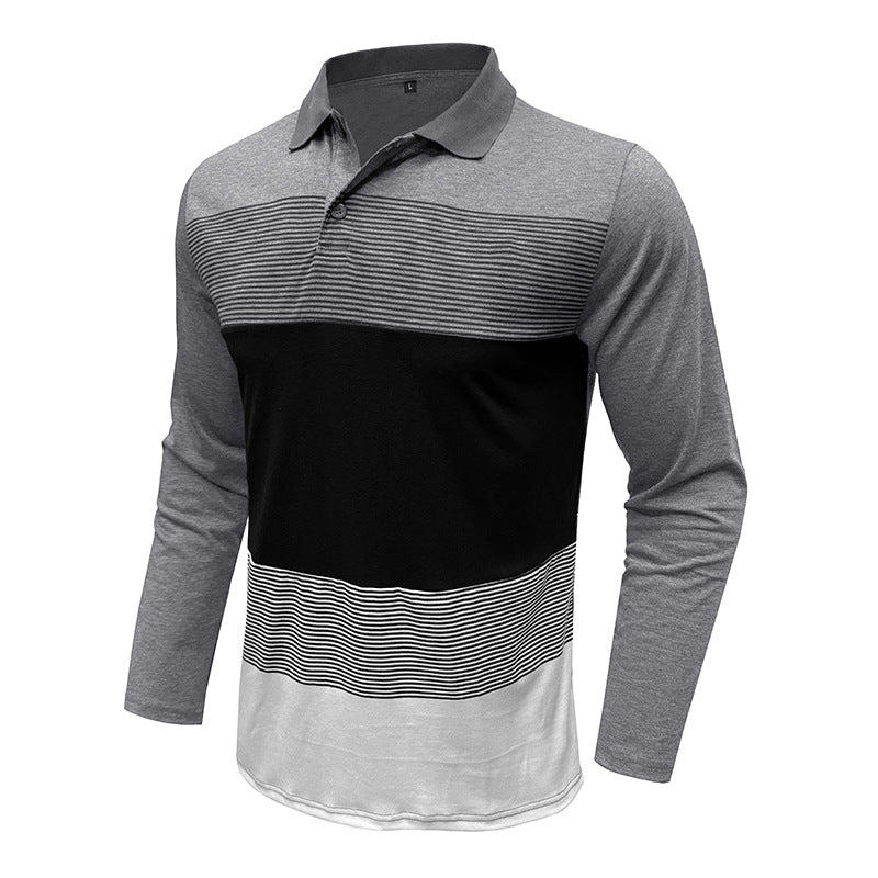 Herrens modiska långärmad polo shirt med randigt mönster Mirla-Eva Jonsson