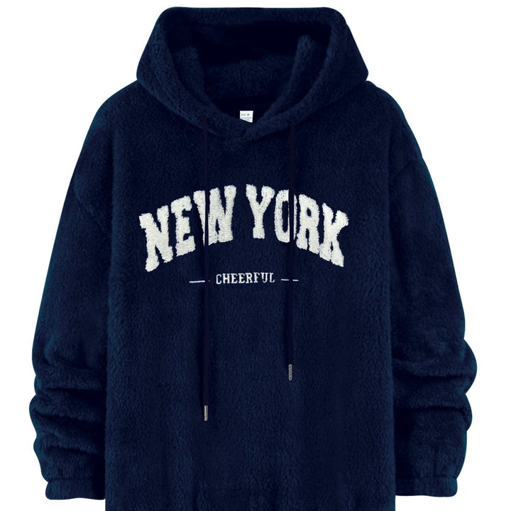 Herrens mysiga fleece-hoodie med sportig text Mirla-Eva Jonsson