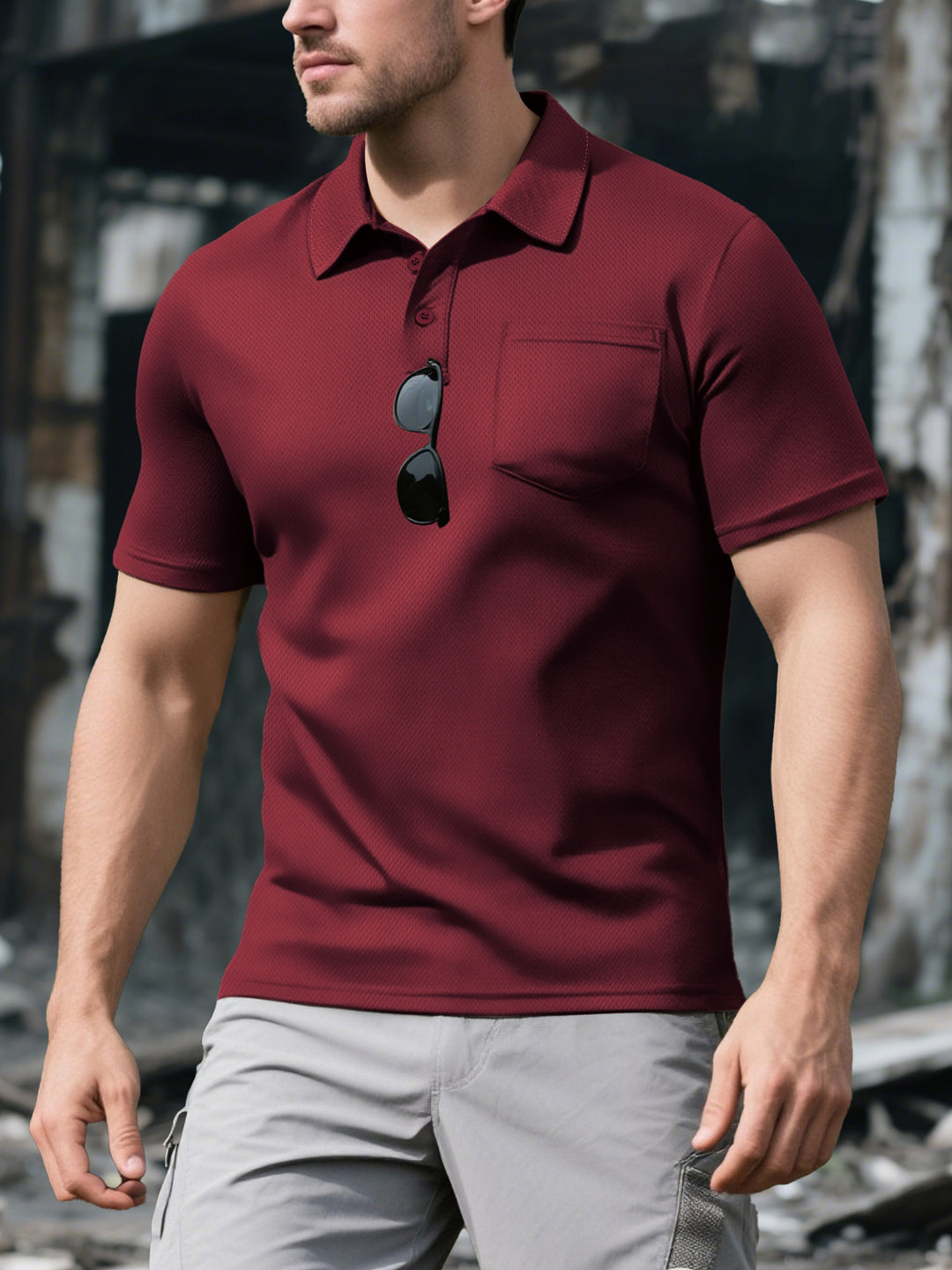 Herrens polo skjorta med strukturerad design och praktisk bröstficka Eva Jonsson-Eva Jonsson