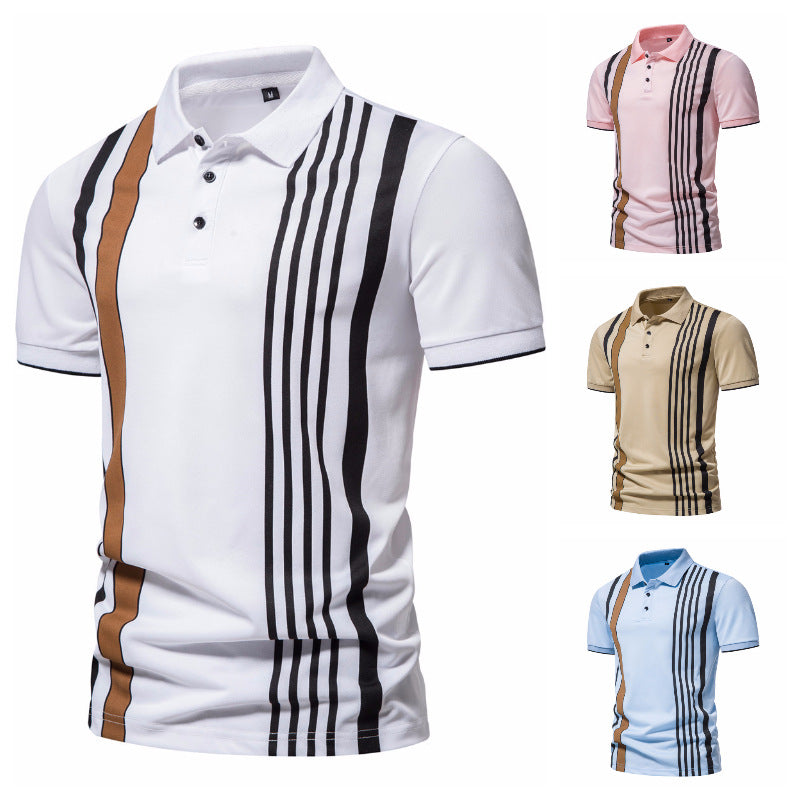 Herrens polotröja med moderna ränder och andningsbara egenskaper Eva Jonsson-Eva Jonsson