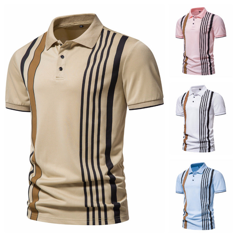 Herrens polotröja med moderna ränder och andningsbara egenskaper Eva Jonsson-Eva Jonsson