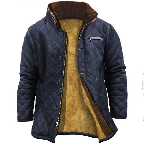 Herrens quilted long coat with teddy fur collar and practical pockets Mirla-Eva Jonsson