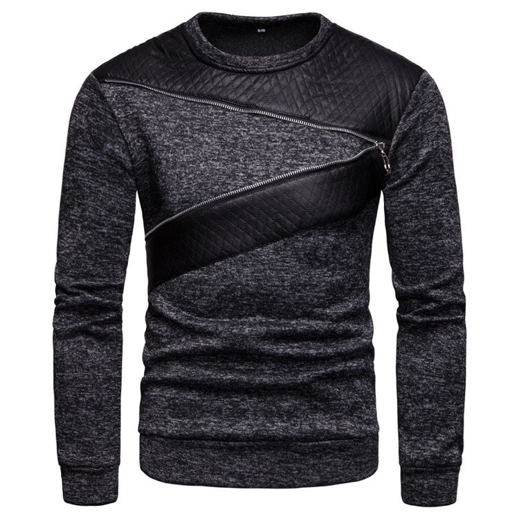 Herrens stiliga sweatshirt med asymmetrisk läderinsats Mirla-Eva Jonsson