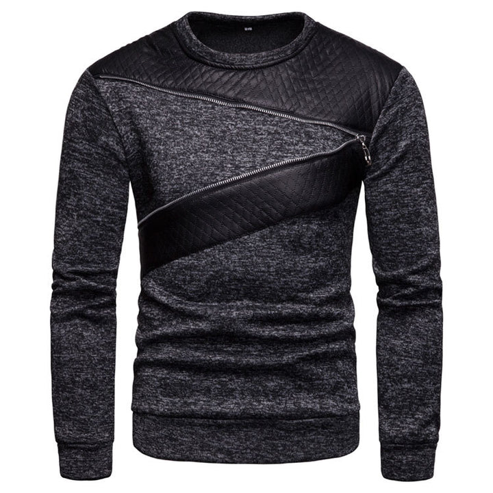Herrens stiliga sweatshirt med asymmetrisk läderinsats Mirla-Eva Jonsson