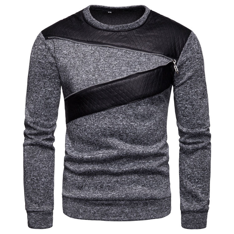 Herrens stiliga sweatshirt med asymmetrisk läderinsats Mirla-Eva Jonsson