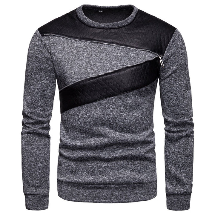 Herrens stiliga sweatshirt med asymmetrisk läderinsats Mirla-Eva Jonsson