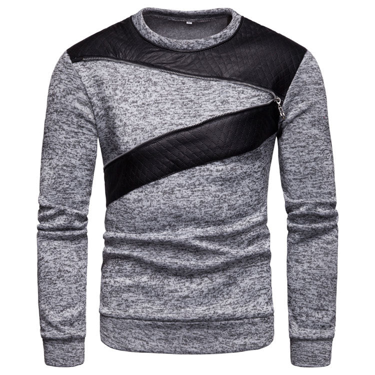Herrens stiliga sweatshirt med asymmetrisk läderinsats Mirla-Eva Jonsson