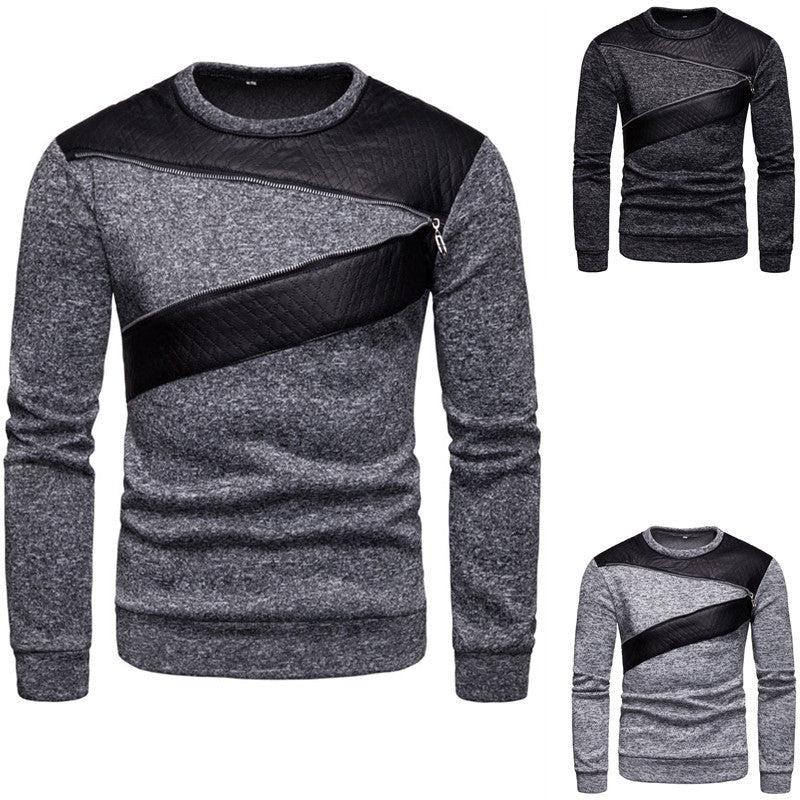 Herrens stiliga sweatshirt med asymmetrisk läderinsats Mirla-Eva Jonsson