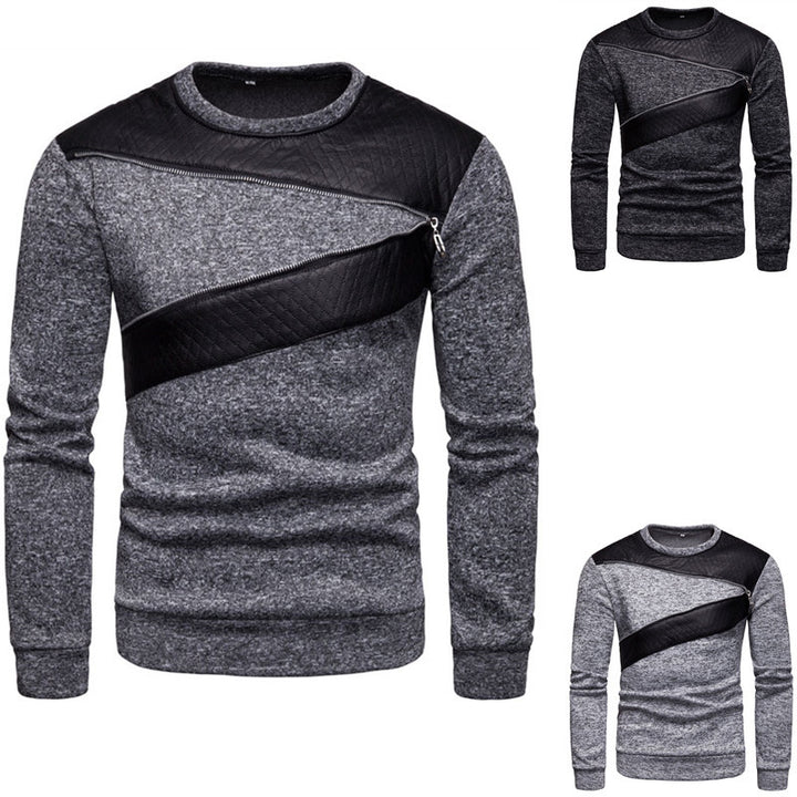 Herrens stiliga sweatshirt med asymmetrisk läderinsats Mirla-Eva Jonsson