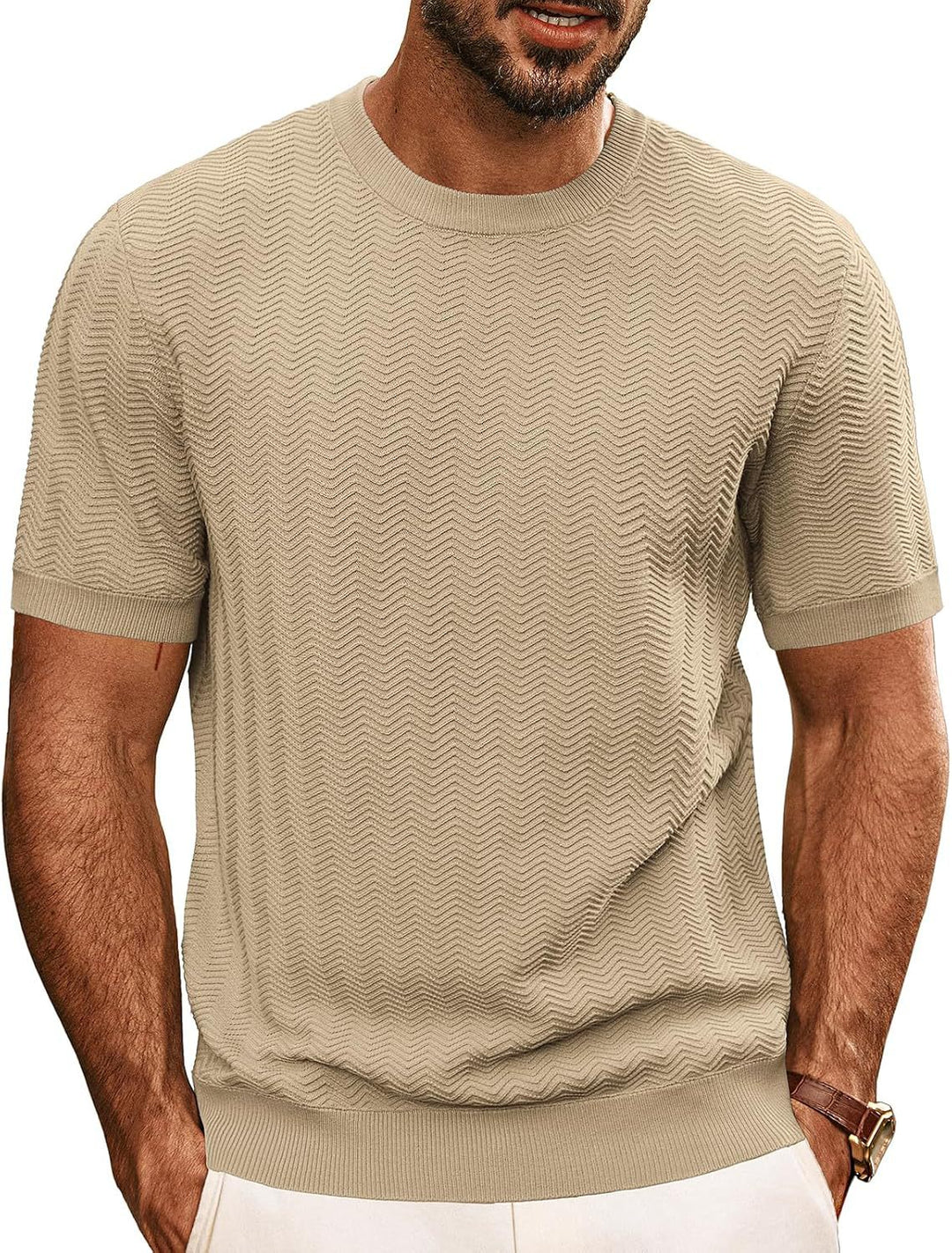 Herrens strukturerat rundhals T-shirt Mirla-Eva Jonsson