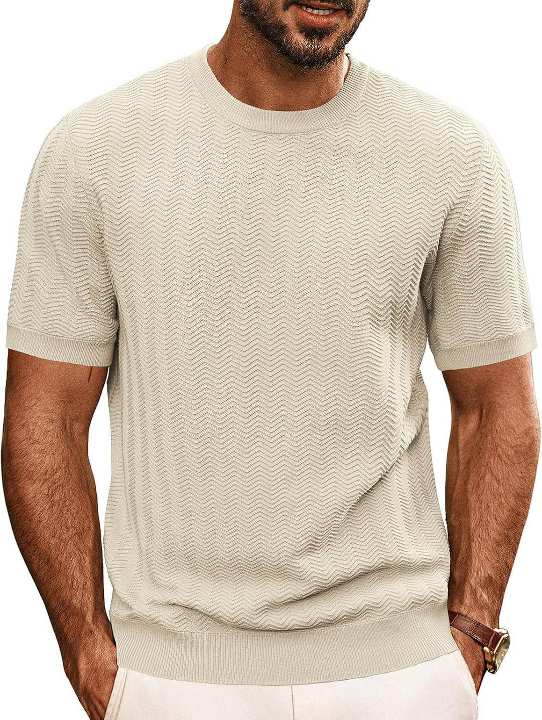 Herrens strukturerat rundhals T-shirt Mirla-Eva Jonsson