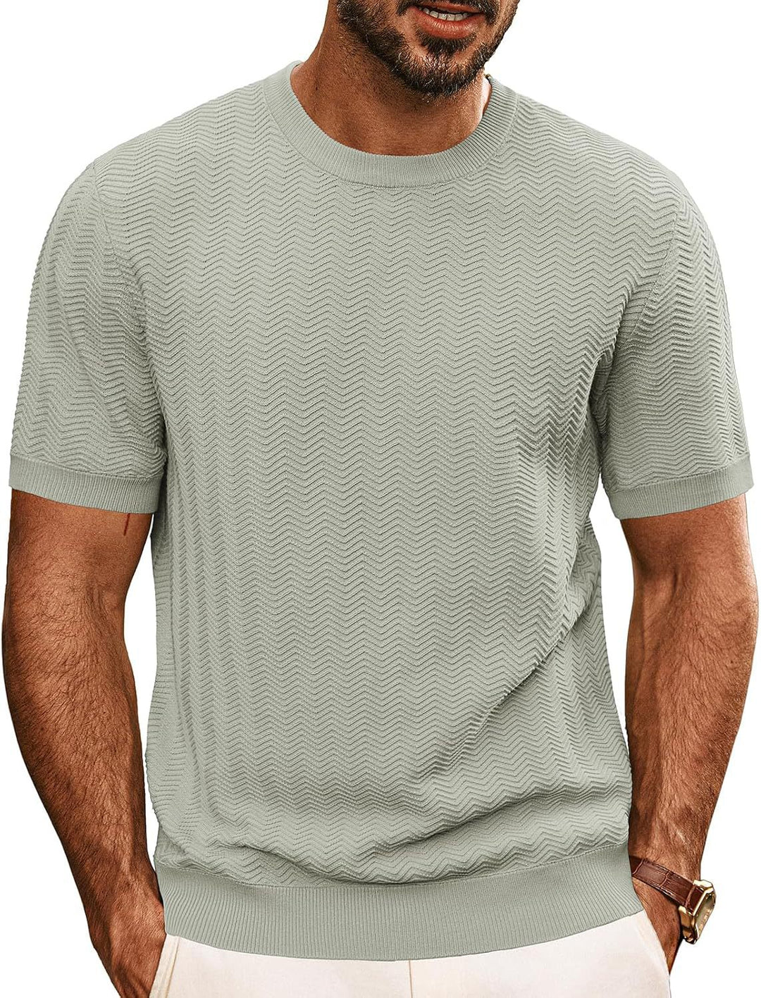 Herrens strukturerat rundhals T-shirt Mirla-Eva Jonsson