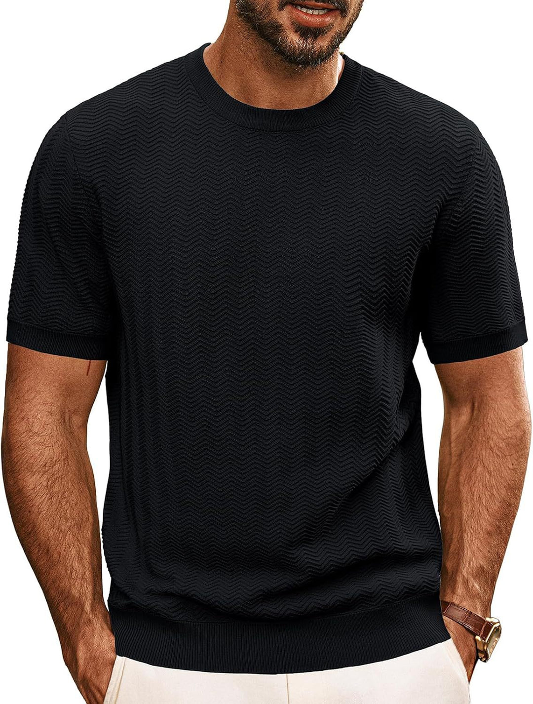 Herrens strukturerat rundhals T-shirt Mirla-Eva Jonsson