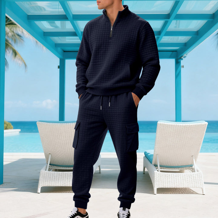 Herrensportig fleece-träningsdräkt med modern ståkrage och praktiska fickor Eva Jonsson-Eva Jonsson