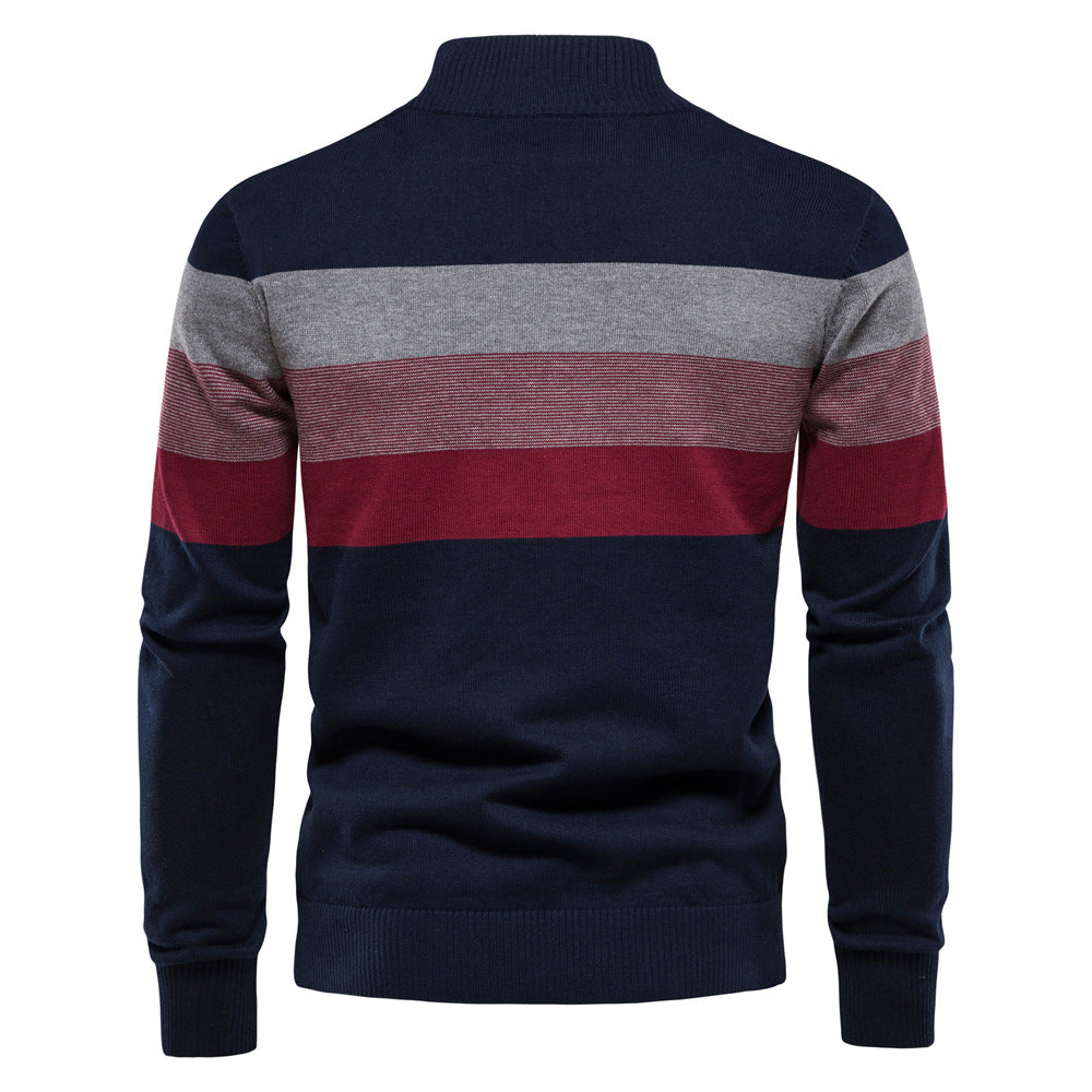 Herrensweatpullover med modern kort dragkedja och stiliga färgblockränder Mirla-Eva Jonsson