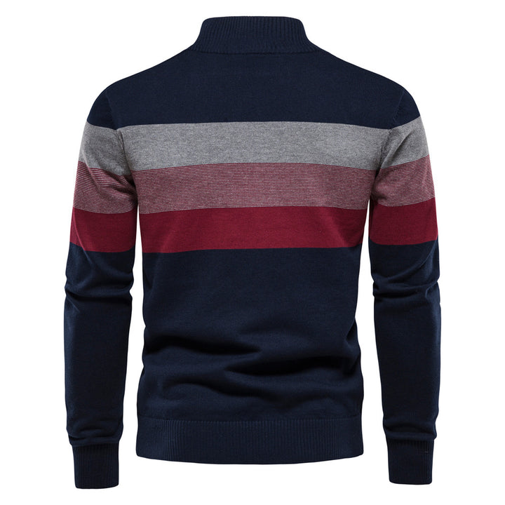 Herrensweatpullover med modern kort dragkedja och stiliga färgblockränder Mirla-Eva Jonsson