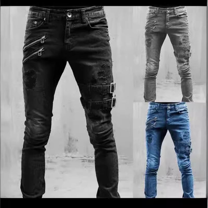 Herrjeans med stilfull dragkedja och slitna detaljer Mirla-Eva Jonsson