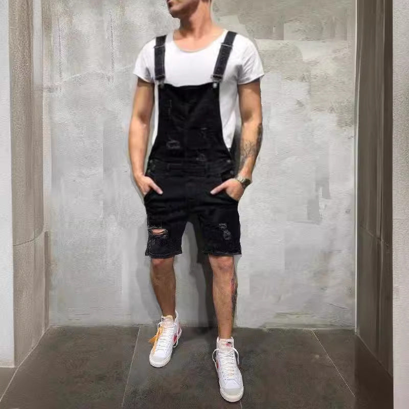 Herrjeans-överalls i used-look med avtagbara axelremmar-Eva Jonsson