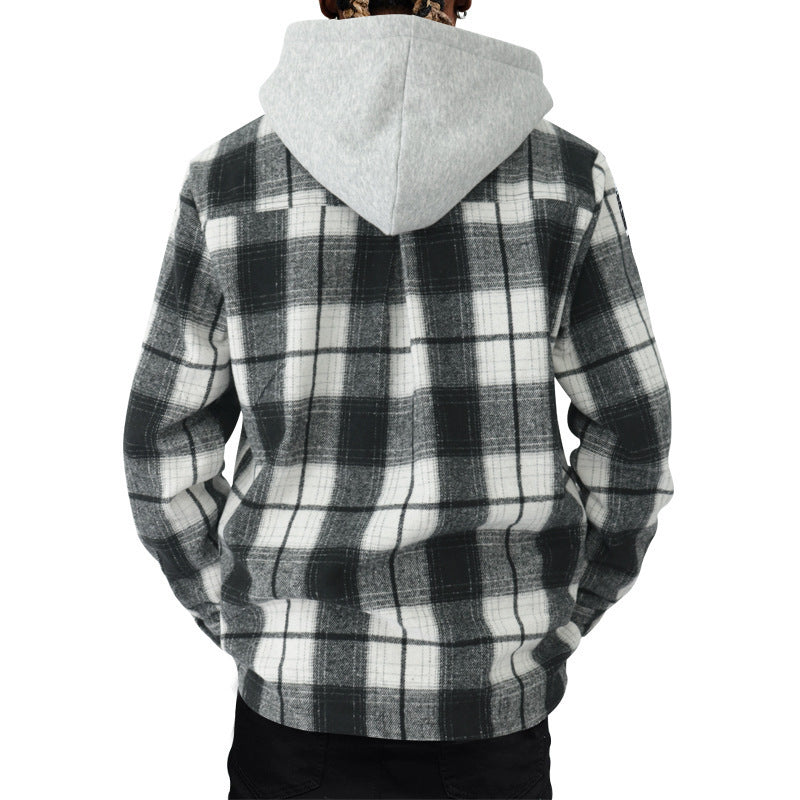 Herrkarfig rutig flanelljacka med hoodie och två bröstfickor Mirla-Eva Jonsson