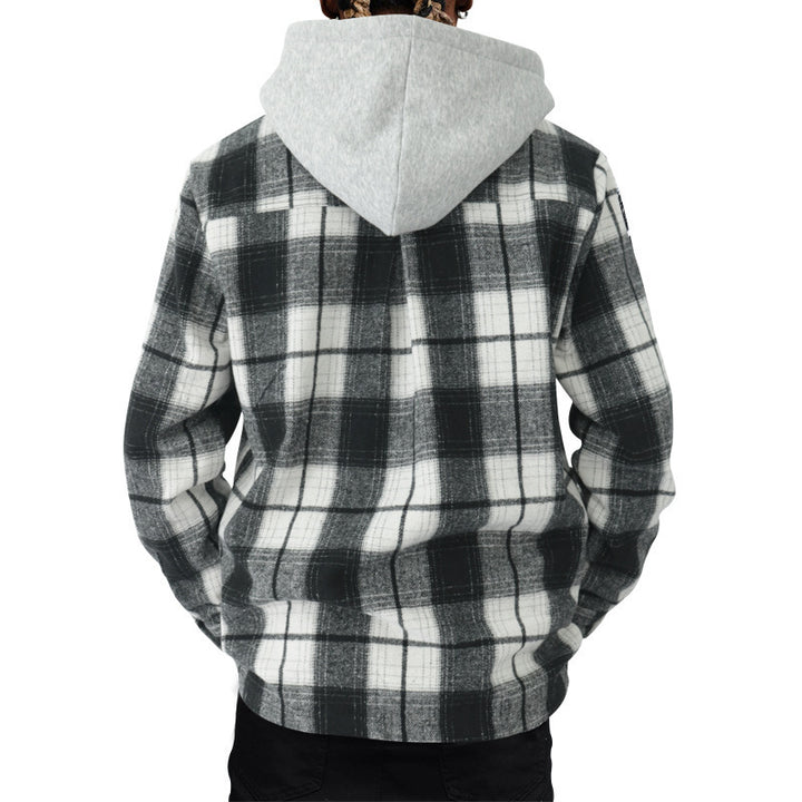 Herrkarfig rutig flanelljacka med hoodie och två bröstfickor Mirla-Eva Jonsson