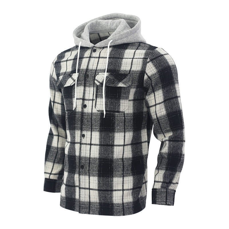 Herrkarfig rutig flanelljacka med hoodie och två bröstfickor Mirla-Eva Jonsson