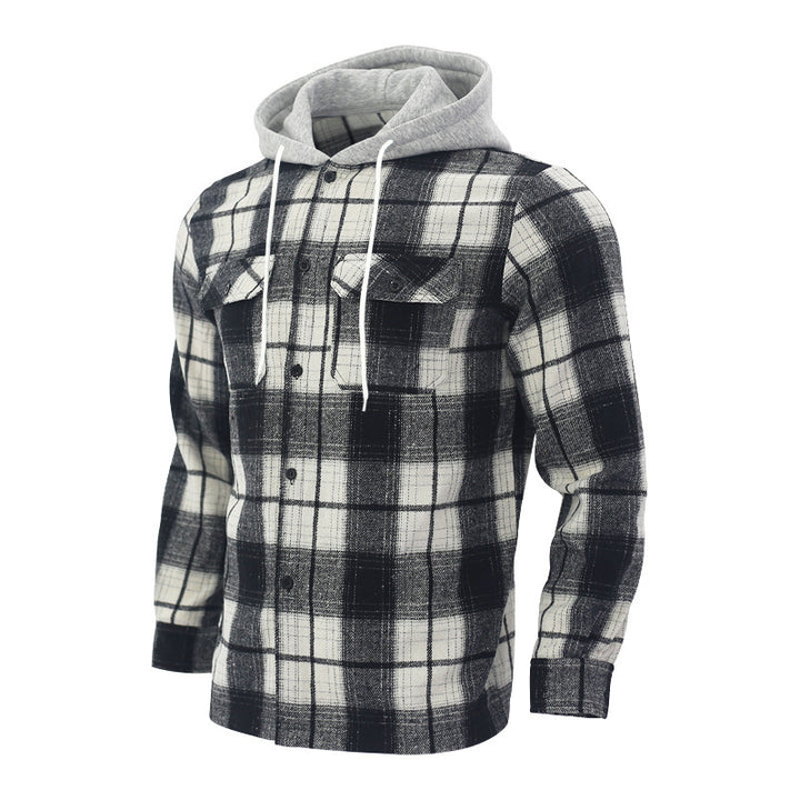 Herrkarfig rutig flanelljacka med hoodie och två bröstfickor Mirla-Eva Jonsson