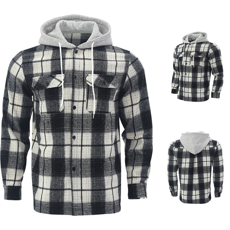 Herrkarfig rutig flanelljacka med hoodie och två bröstfickor Mirla-Eva Jonsson