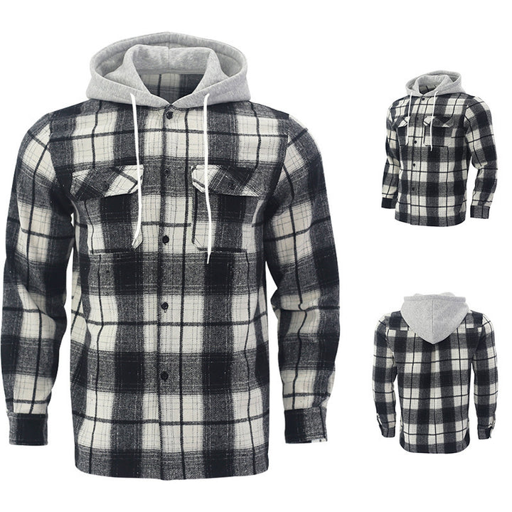 Herrkarfig rutig flanelljacka med hoodie och två bröstfickor Mirla-Eva Jonsson
