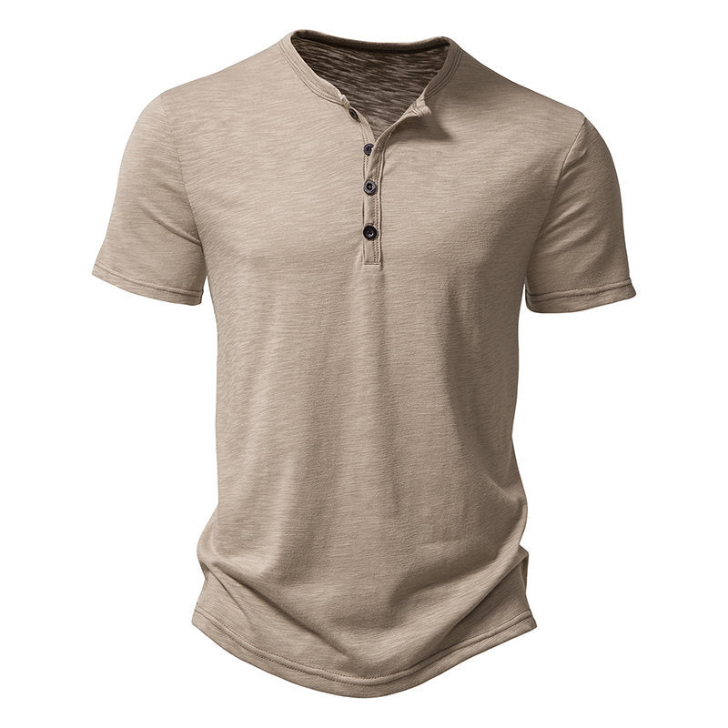 Herrkortärmad Henley T-shirt med stiligt knappdesign och andningsbar bomull Mirla-Eva Jonsson
