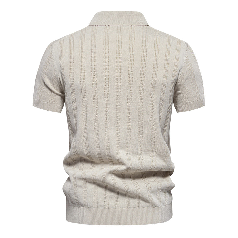 Herrkortärmad Polo-Shirt med strukturerat randmönster Mirla-Eva Jonsson