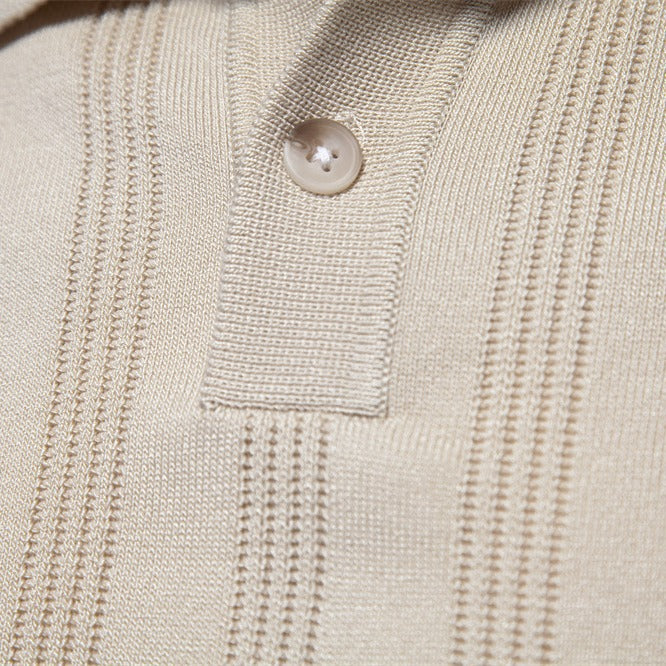 Herrkortärmad Polo-Shirt med strukturerat randmönster Mirla-Eva Jonsson