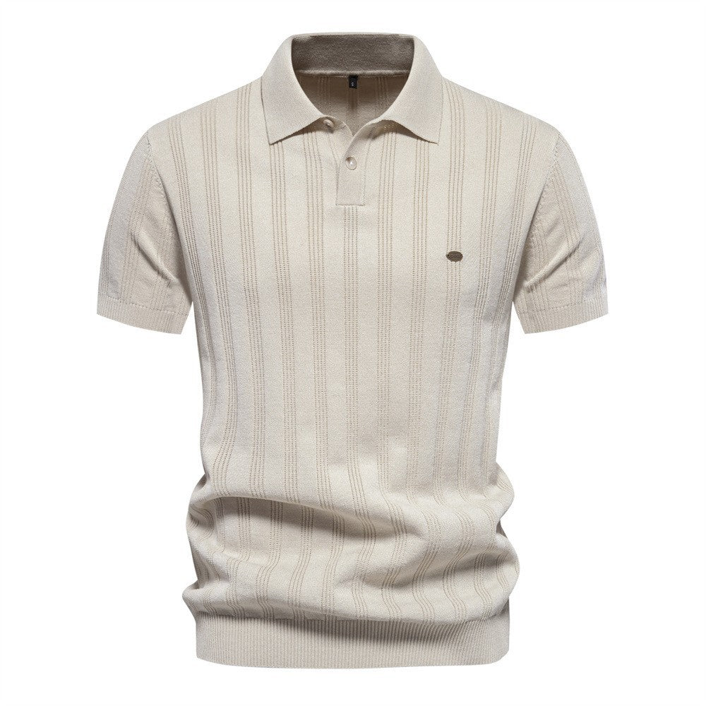 Herrkortärmad Polo-Shirt med strukturerat randmönster Mirla-Eva Jonsson