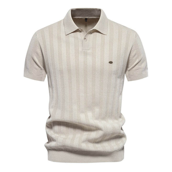Herrkortärmad Polo-Shirt med strukturerat randmönster Mirla-Eva Jonsson