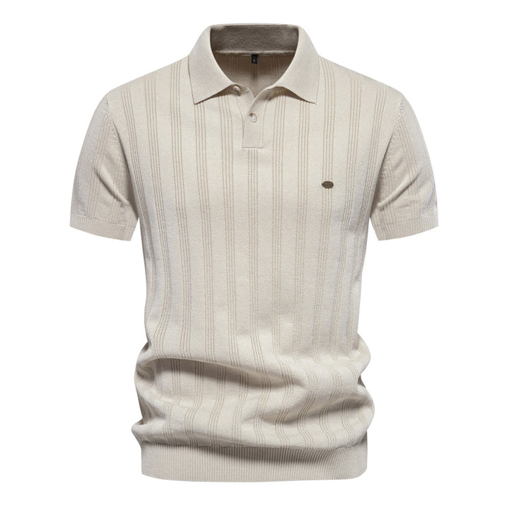 Herrkortärmad Polo-Shirt med strukturerat randmönster Mirla-Eva Jonsson