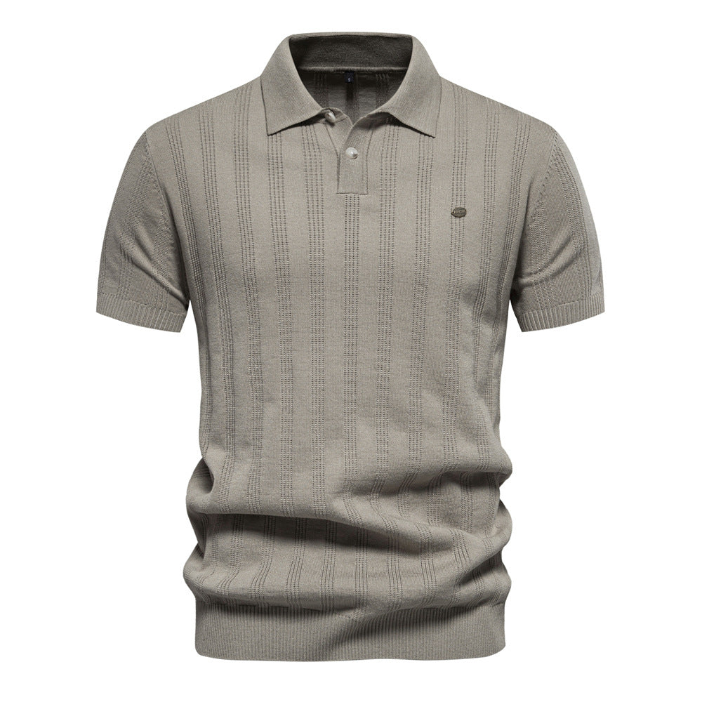 Herrkortärmad Polo-Shirt med strukturerat randmönster Mirla-Eva Jonsson