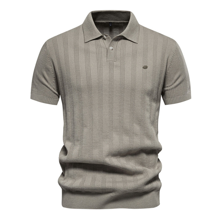 Herrkortärmad Polo-Shirt med strukturerat randmönster Mirla-Eva Jonsson
