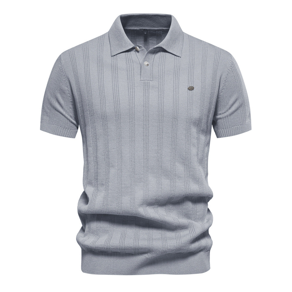 Herrkortärmad Polo-Shirt med strukturerat randmönster Mirla-Eva Jonsson