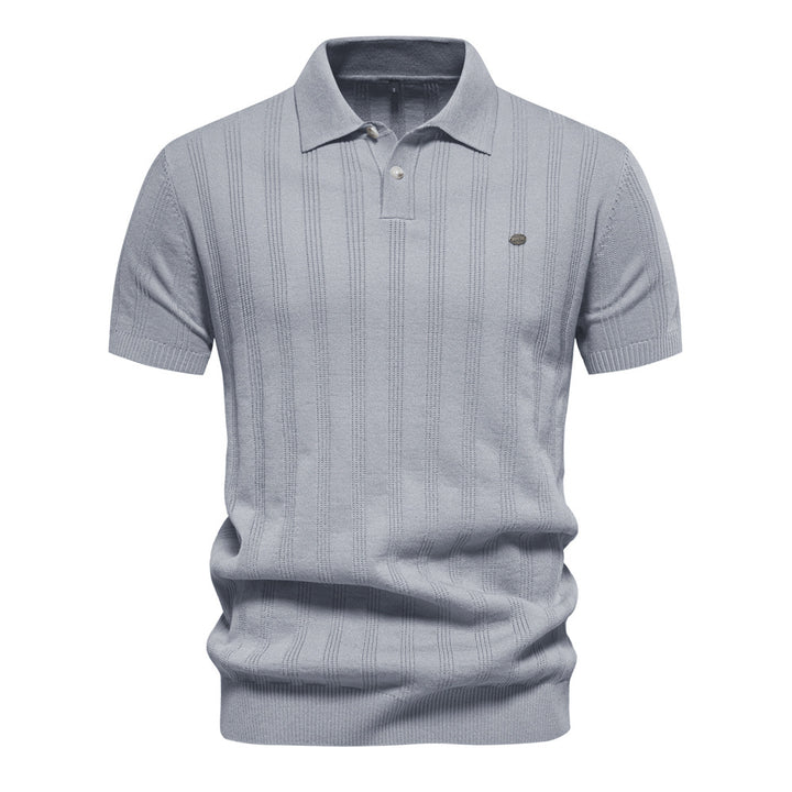 Herrkortärmad Polo-Shirt med strukturerat randmönster Mirla-Eva Jonsson