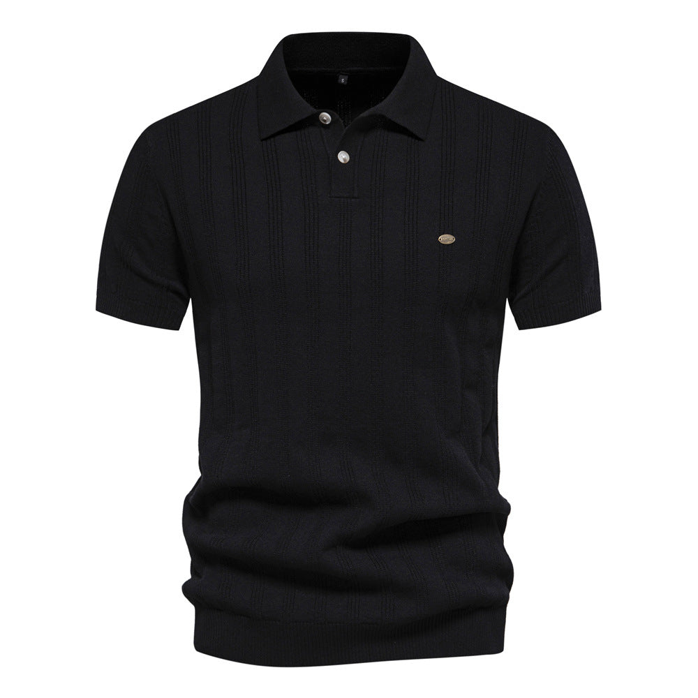 Herrkortärmad Polo-Shirt med strukturerat randmönster Mirla-Eva Jonsson