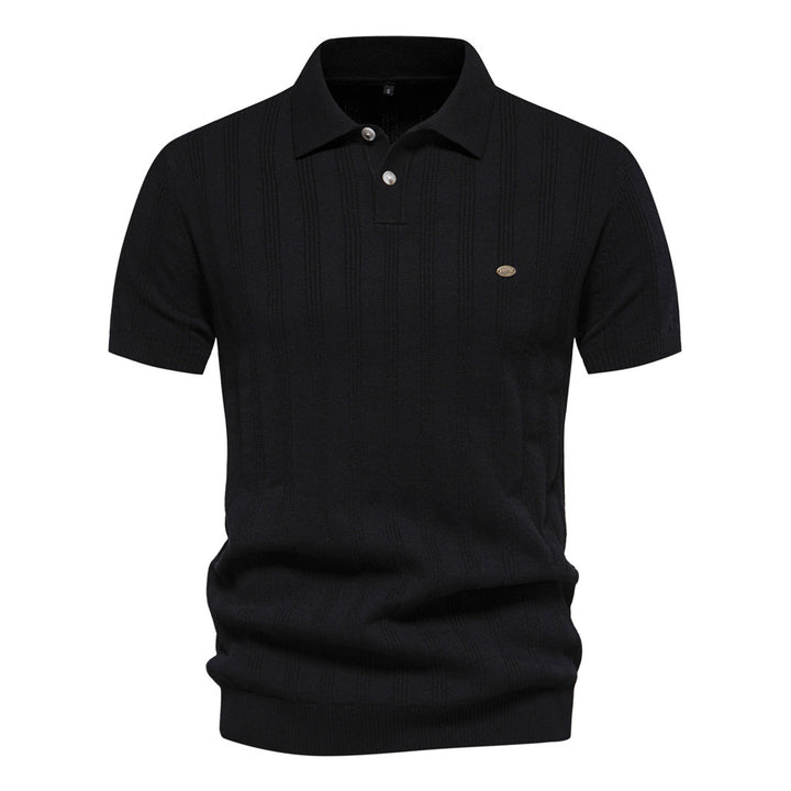 Herrkortärmad Polo-Shirt med strukturerat randmönster Mirla-Eva Jonsson