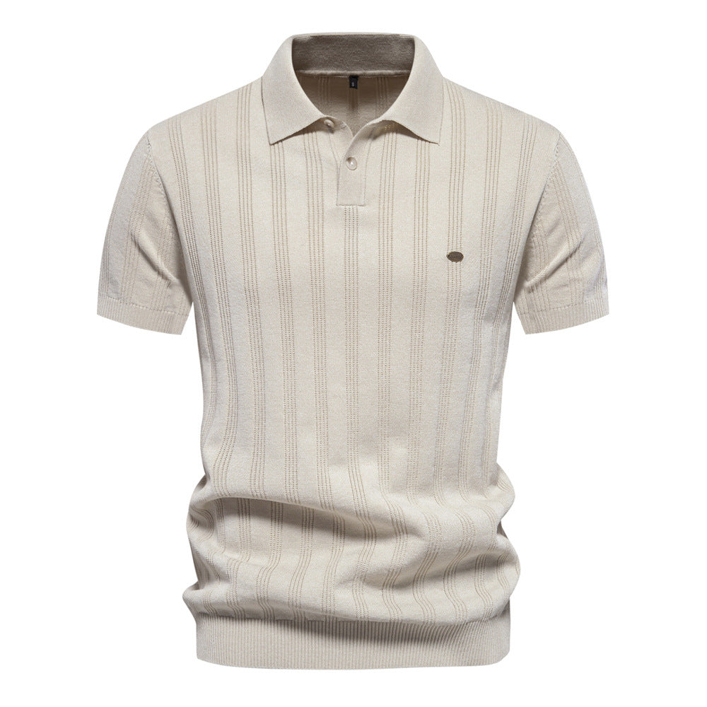 Herrkortärmad Polo-Shirt med strukturerat randmönster Mirla-Eva Jonsson