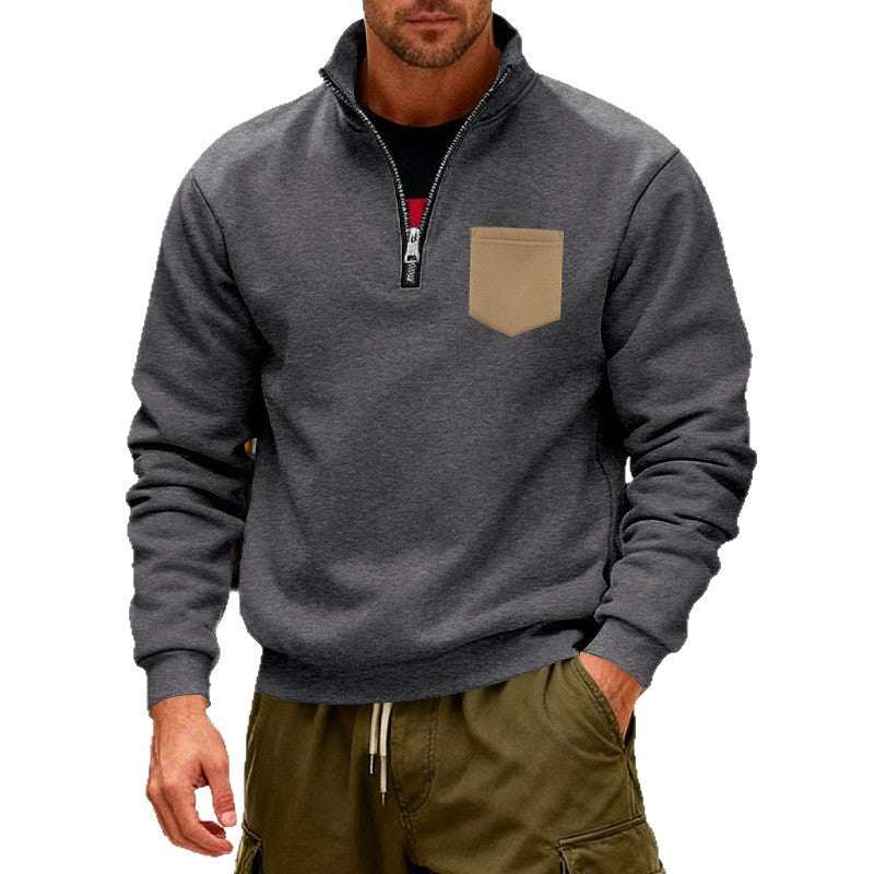 Herrmode Sweatshirt med halv dragkedja och påsydda ficka Eva Jonsson-Eva Jonsson