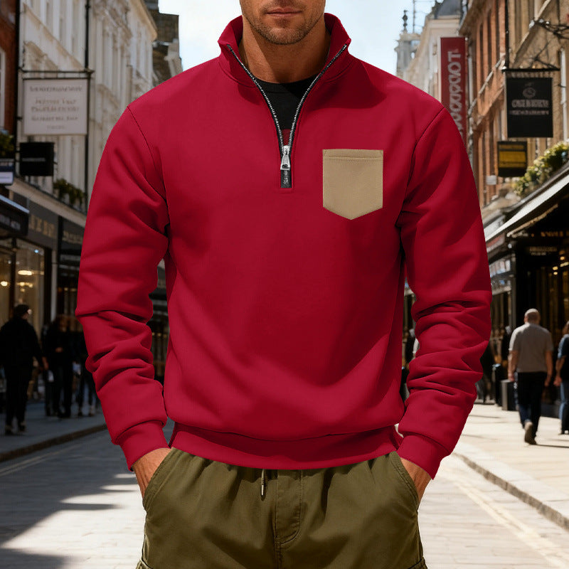 Herrmode Sweatshirt med halv dragkedja och påsydda ficka Eva Jonsson-Eva Jonsson