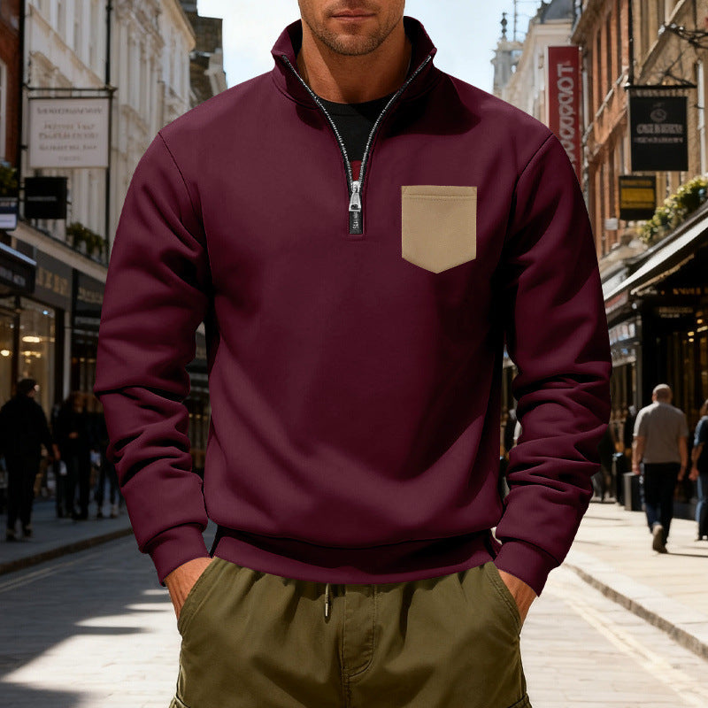 Herrmode Sweatshirt med halv dragkedja och påsydda ficka Eva Jonsson-Eva Jonsson